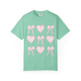 Pink Heart & Bow Graphic T-Shirt — Cute Retro Valentine Tee