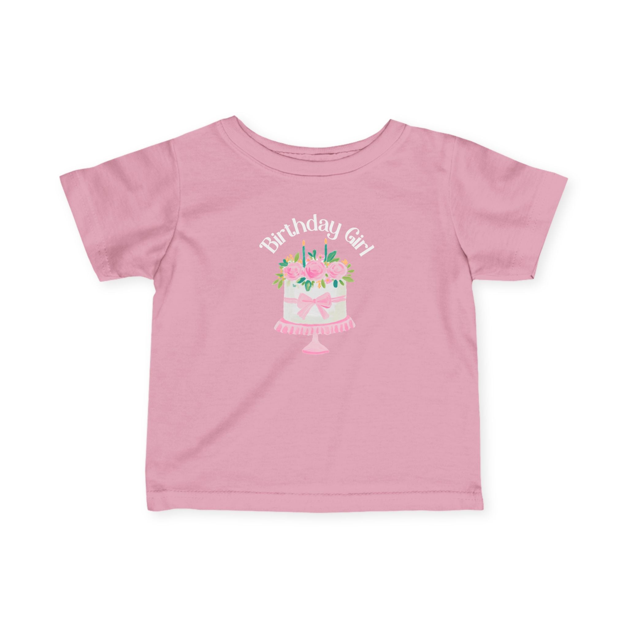 Infant Tee — "Birthday Girl" Pink Floral Cake Baby T‑Shirt