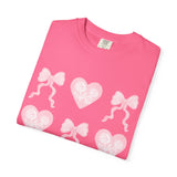Pink Heart & Bow Graphic T-Shirt — Cute Retro Valentine Tee