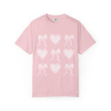 Pink Heart & Bow Graphic T-Shirt — Cute Retro Valentine Tee