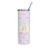 Preppy Doll Personalized Pink Floral Tumbler — 20oz Stainless Steel Travel Cup