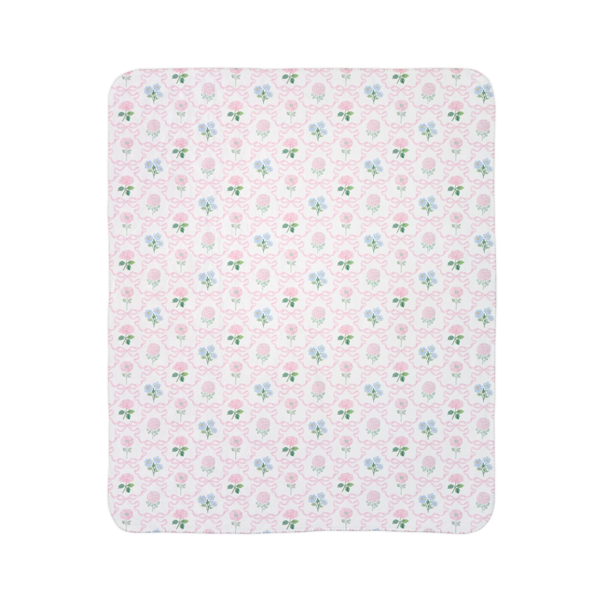 Floral Fleece Sherpa Blanket — Pink Pastel Rose Pattern, Cozy Throw for Nursery & Gifts