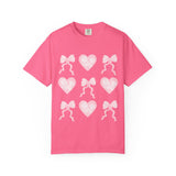 Pink Heart & Bow Graphic T-Shirt — Cute Retro Valentine Tee