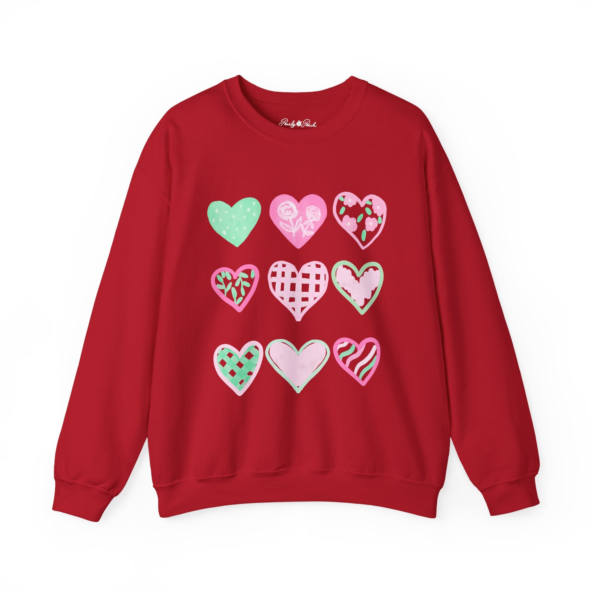 Pastel Heart Pattern Sweatshirt — Cute Pink & Mint Valentine Crewneck