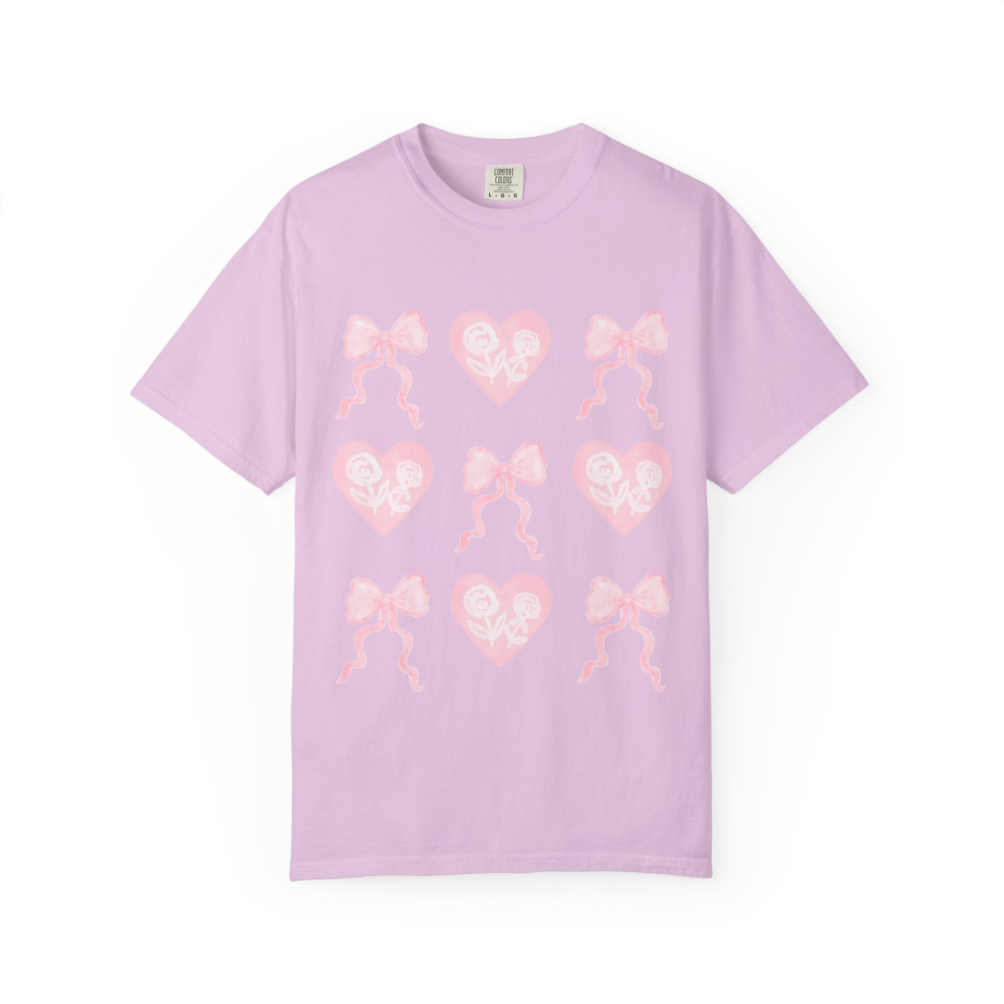 Pink Heart & Bow Graphic T-Shirt — Cute Retro Valentine Tee
