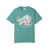 Faith Can Move Mountains Preppy Blossom Tee — Pink Bow Floral Mountain Graphic