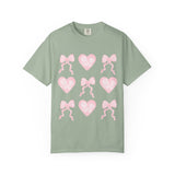 Pink Heart & Bow Graphic T-Shirt — Cute Retro Valentine Tee