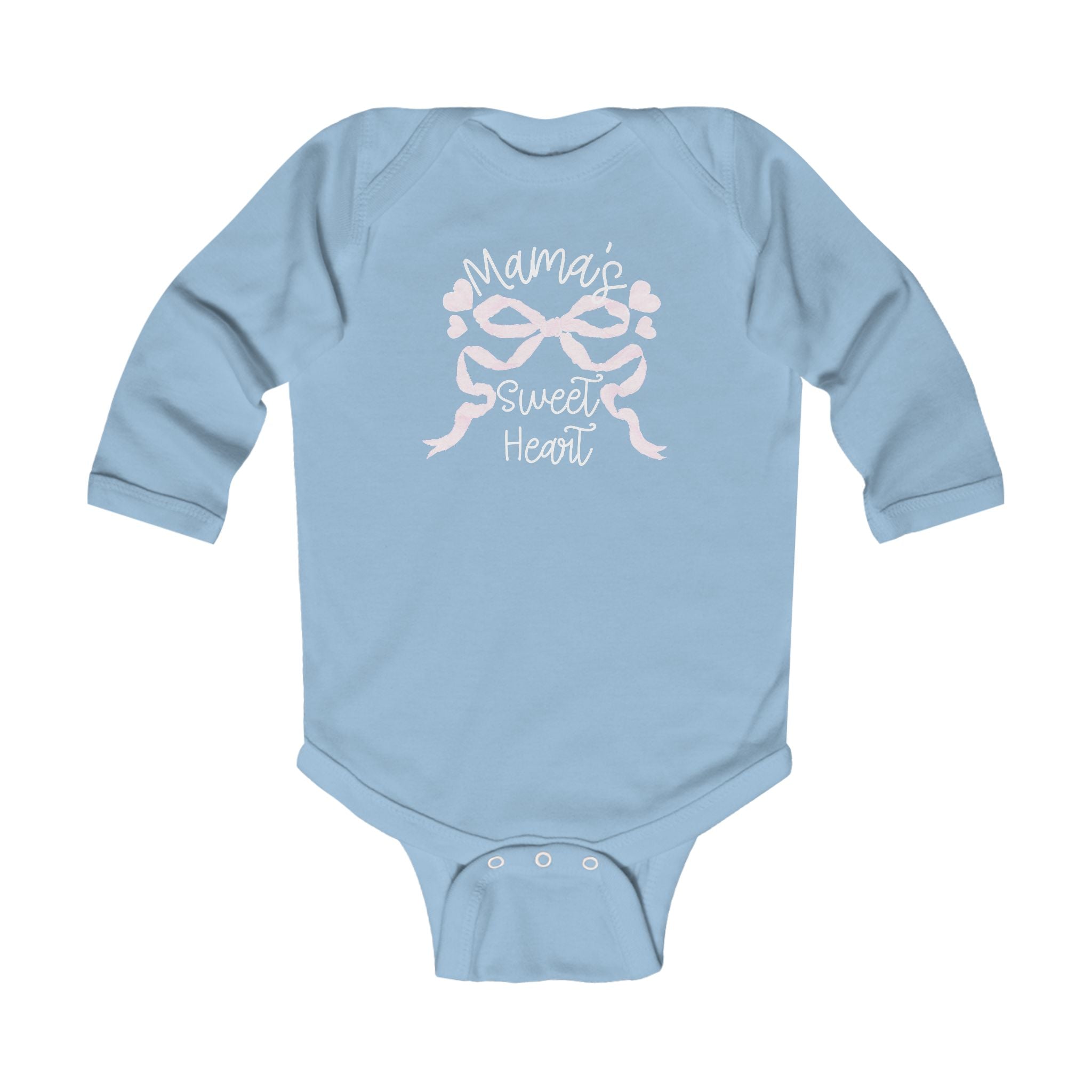 Valentine's Day - "Mama's Sweetheart" Bow & Hearts Long Sleeve Onesie