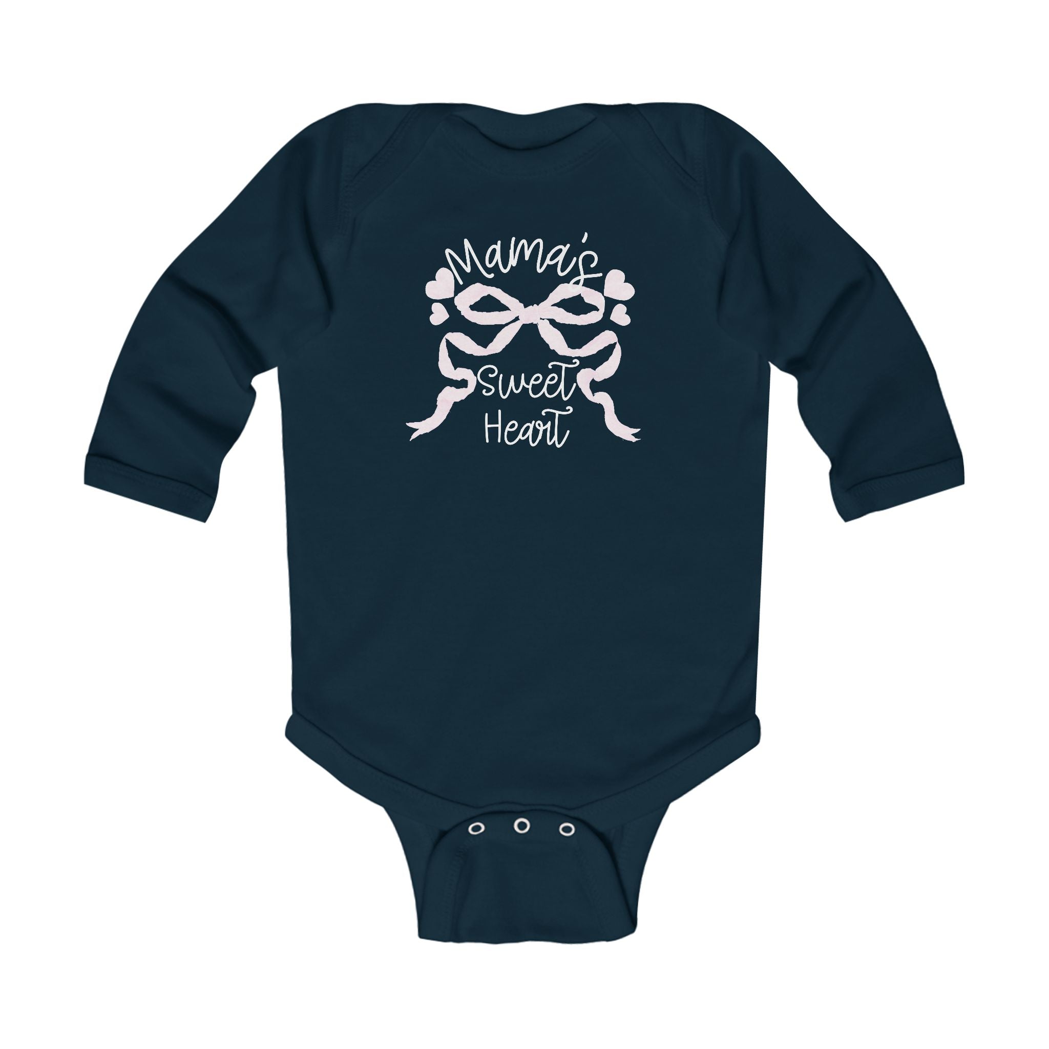 Valentine's Day - "Mama's Sweetheart" Bow & Hearts Long Sleeve Onesie