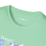 Prayer Changes Things Floral T-Shirt — Blue & Pink Ribbon Comfort Tee