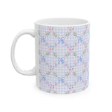 Pastel Gingham Floral Mug — Blue Bow Tea Coffee Cup (11oz & 15oz)