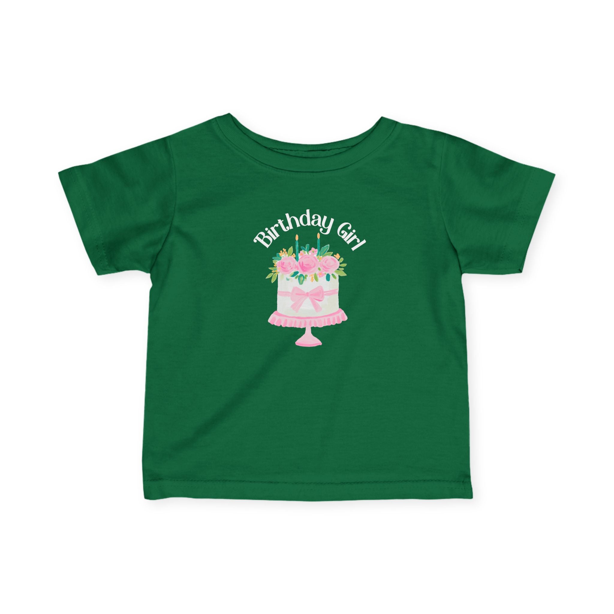 Infant Tee — "Birthday Girl" Pink Floral Cake Baby T‑Shirt