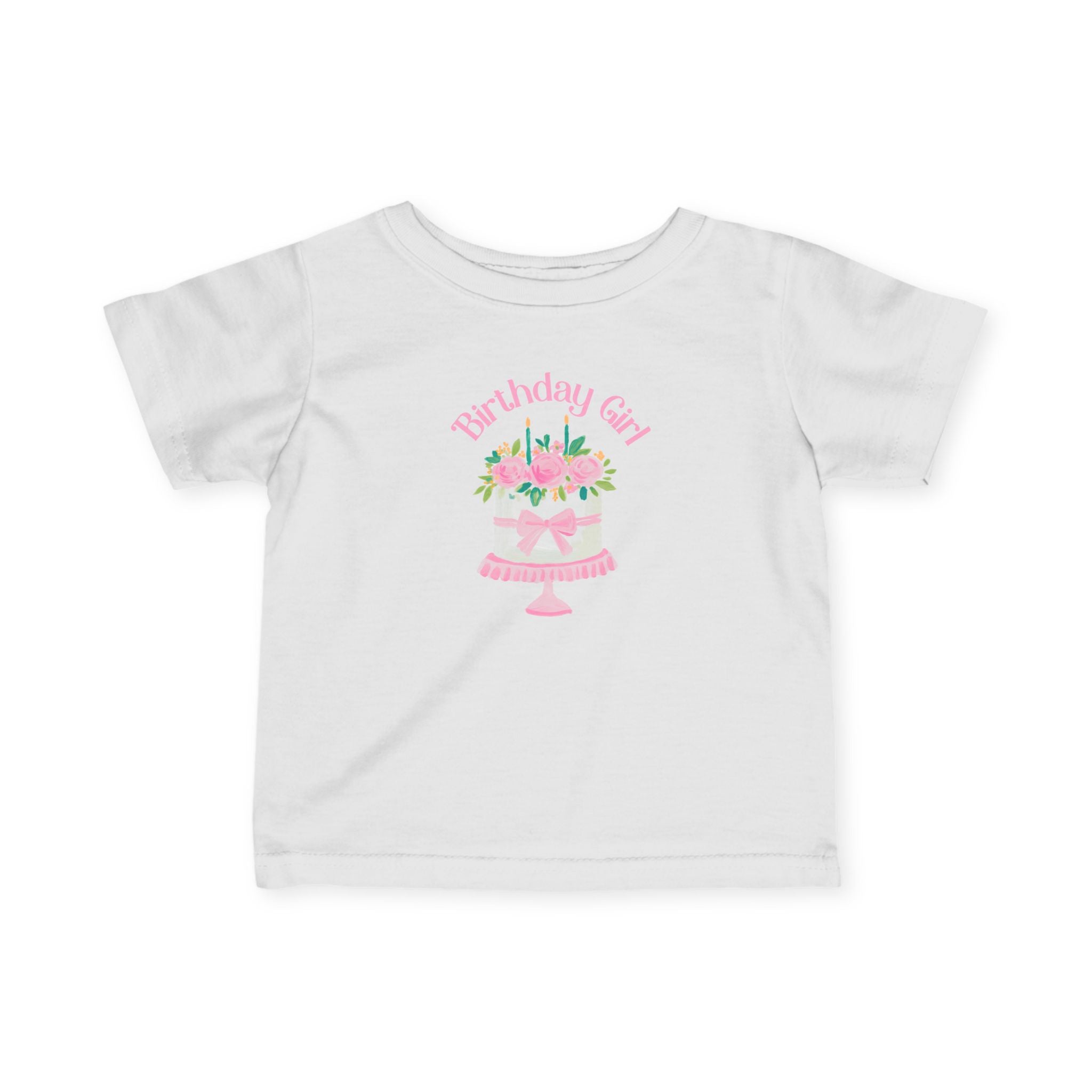 Infant Tee — "Birthday Girl" Pink Floral Cake Baby T‑Shirt