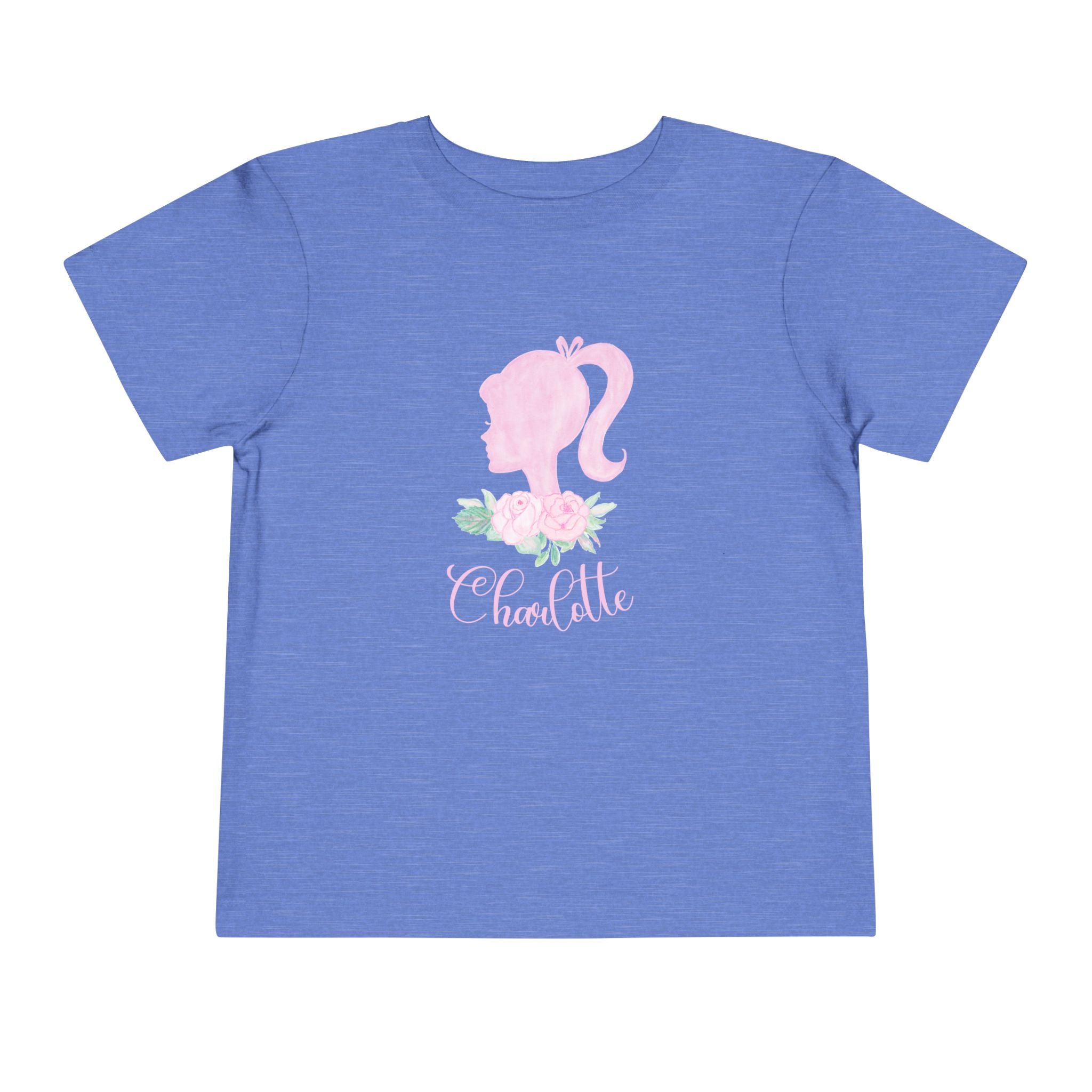 Toddler Tee — Pink Doll Barbi Silhouette with Florals Personalized