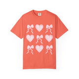Pink Heart & Bow Graphic T-Shirt — Cute Retro Valentine Tee
