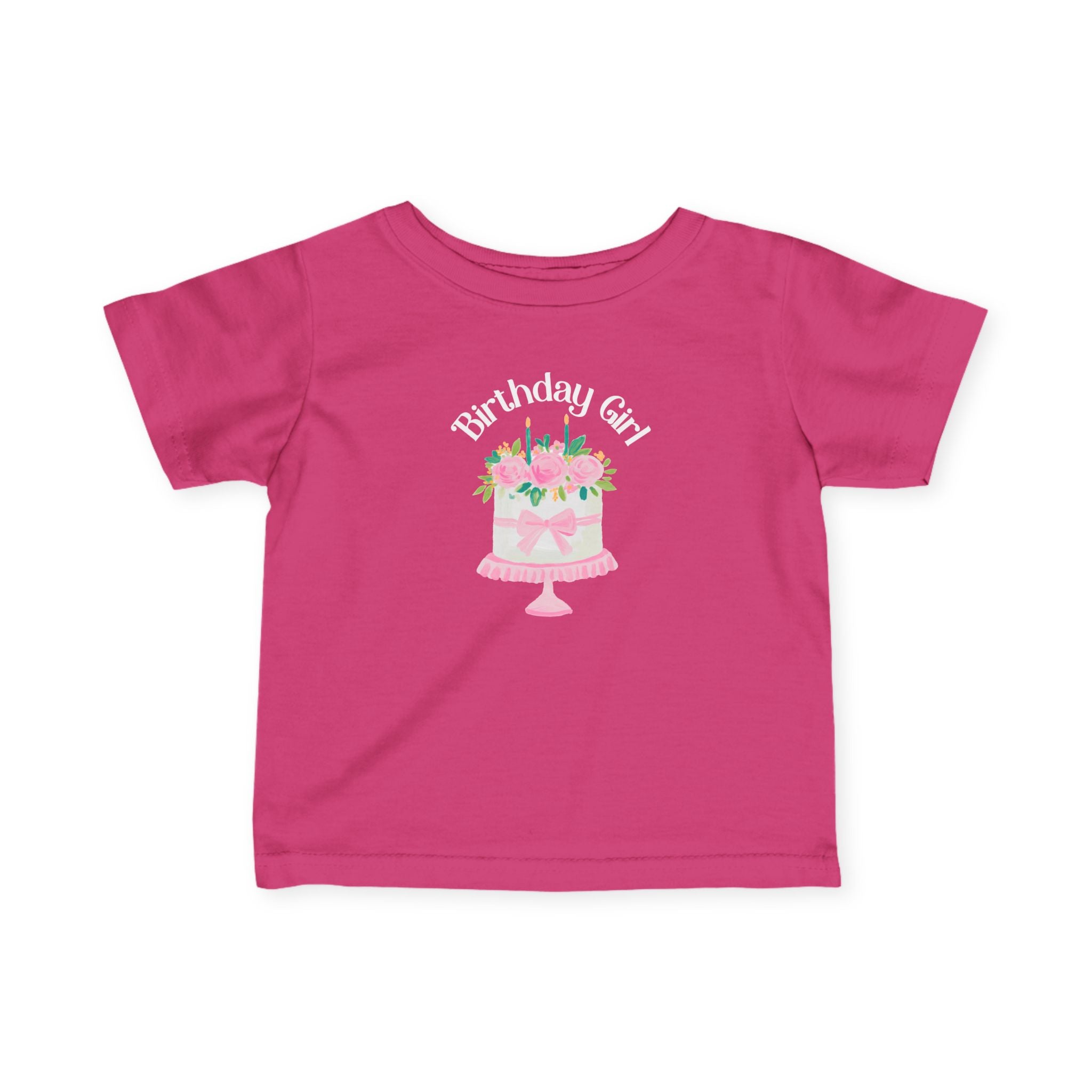 Infant Tee — "Birthday Girl" Pink Floral Cake Baby T‑Shirt