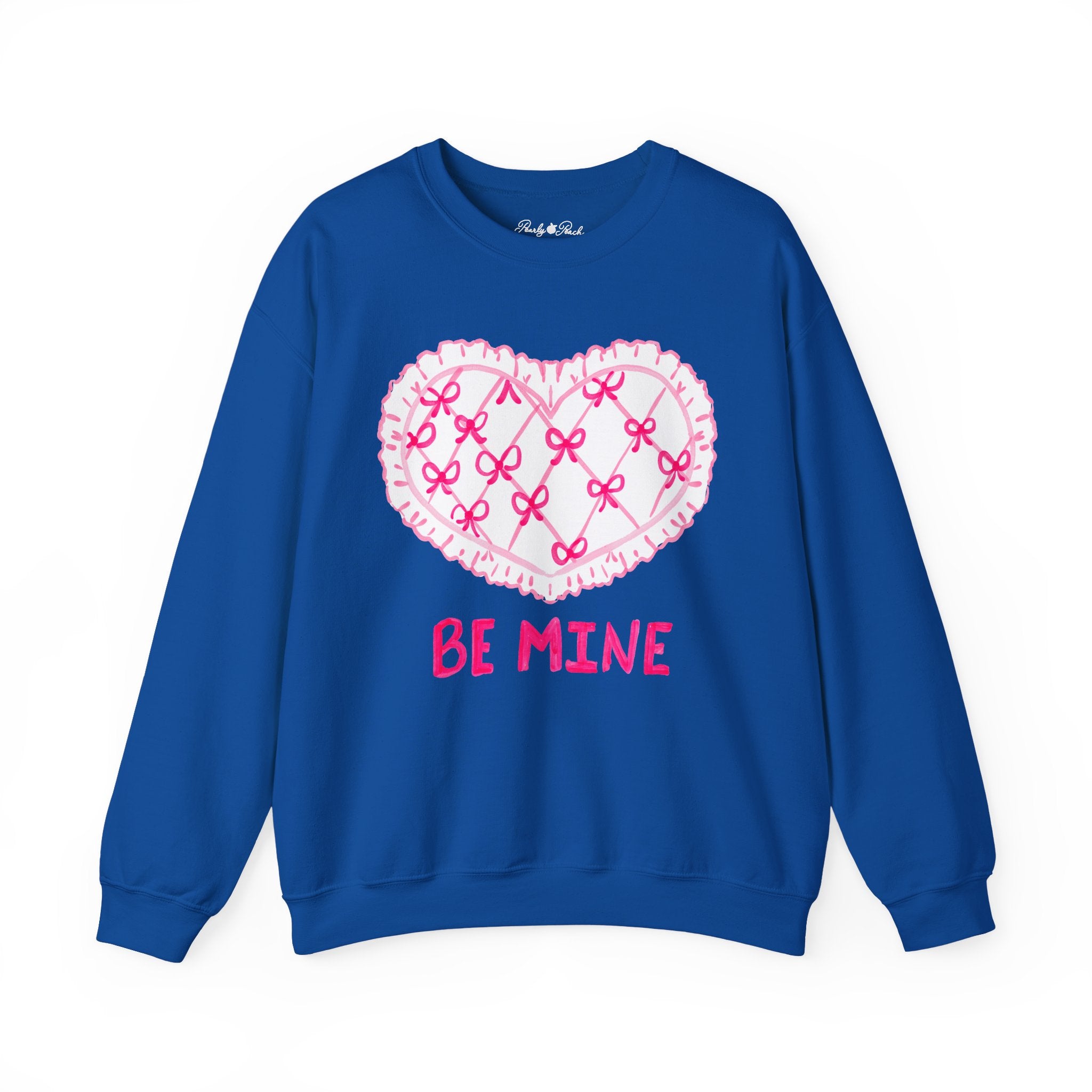 Valentine "Be Mine" Heart Sweatshirt — Cute Pink Lace Candy-Heart Pullover