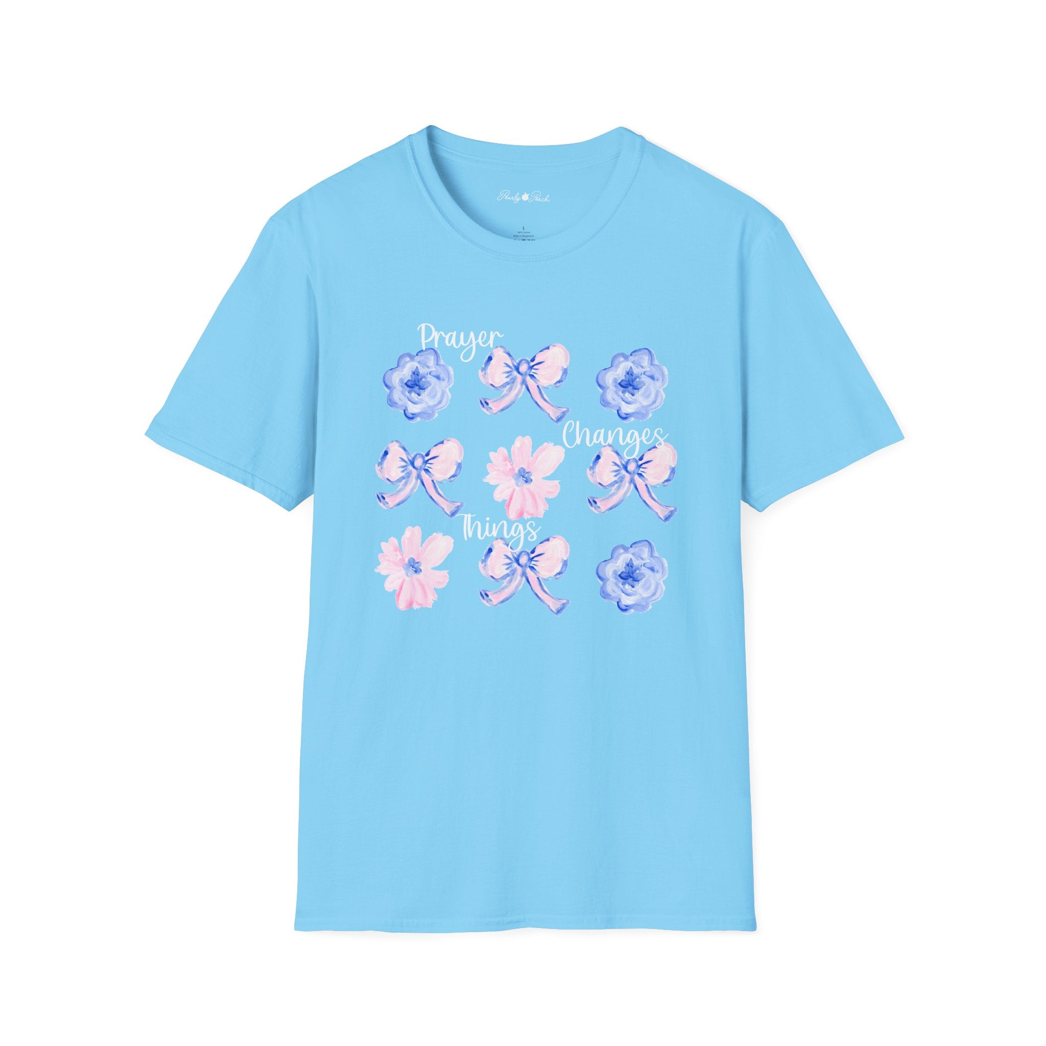 Prayer Changes Things Floral T-Shirt — Blue & Pink Ribbon Comfort Tee