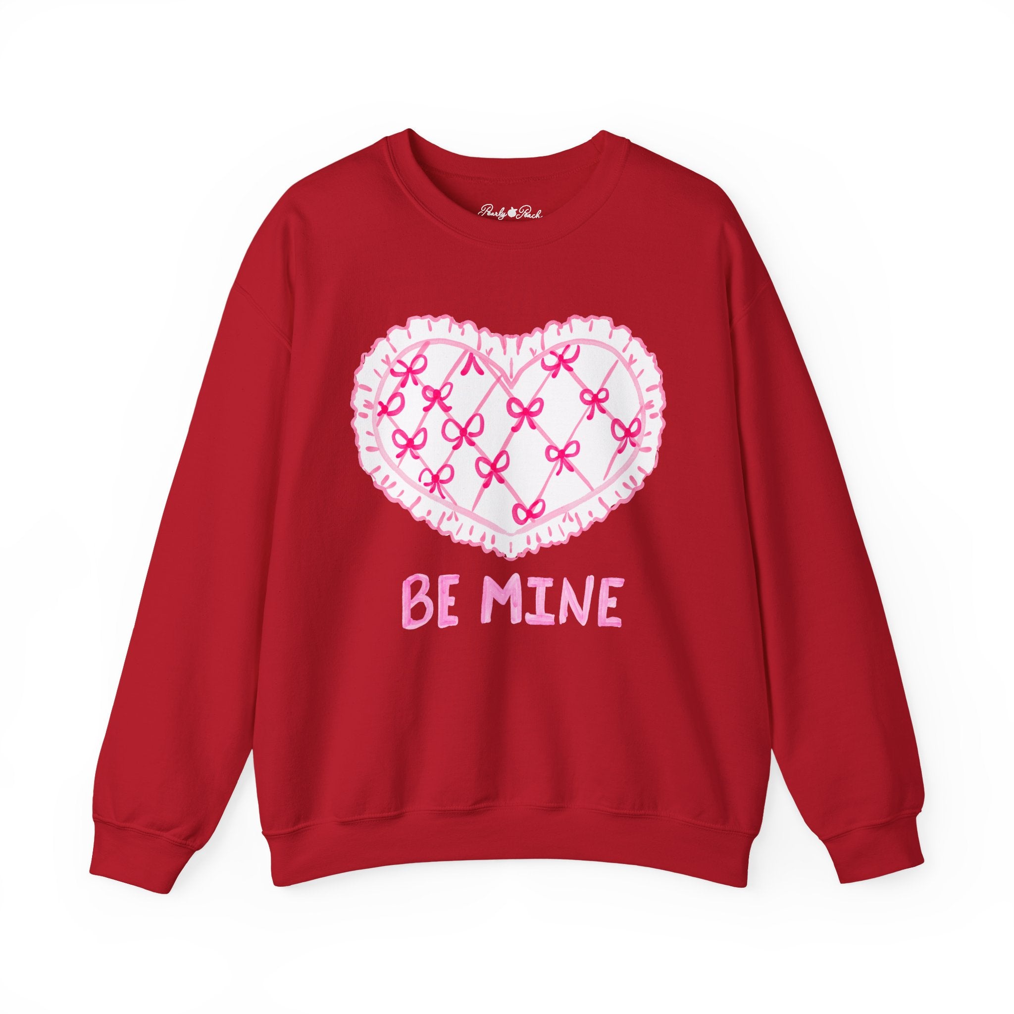 Valentine "Be Mine" Heart Sweatshirt — Cute Pink Lace Candy-Heart Pullover