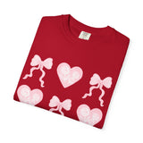 Pink Heart & Bow Graphic T-Shirt — Cute Retro Valentine Tee
