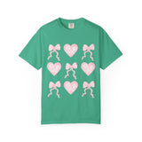 Pink Heart & Bow Graphic T-Shirt — Cute Retro Valentine Tee