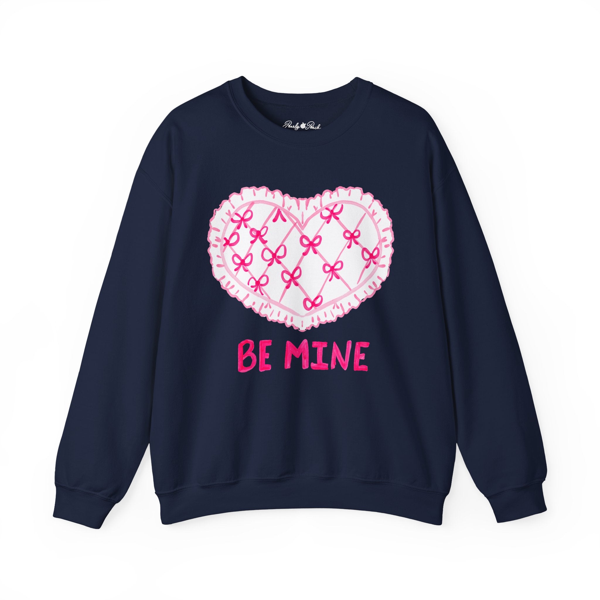 Valentine "Be Mine" Heart Sweatshirt — Cute Pink Lace Candy-Heart Pullover