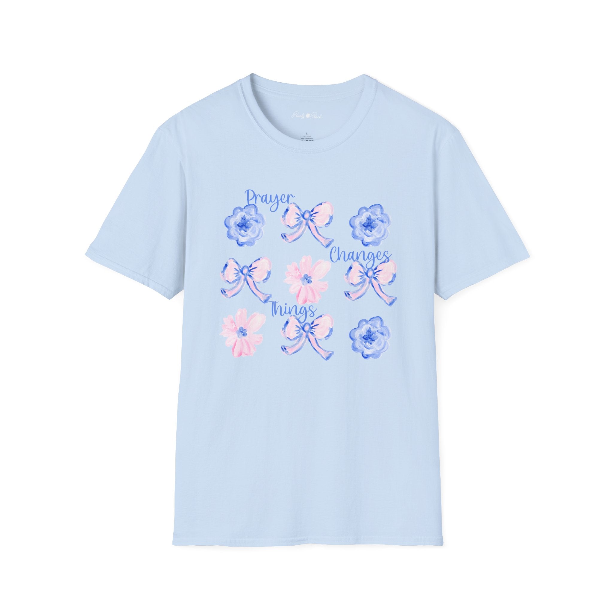 Prayer Changes Things Floral T-Shirt — Blue & Pink Ribbon Comfort Tee