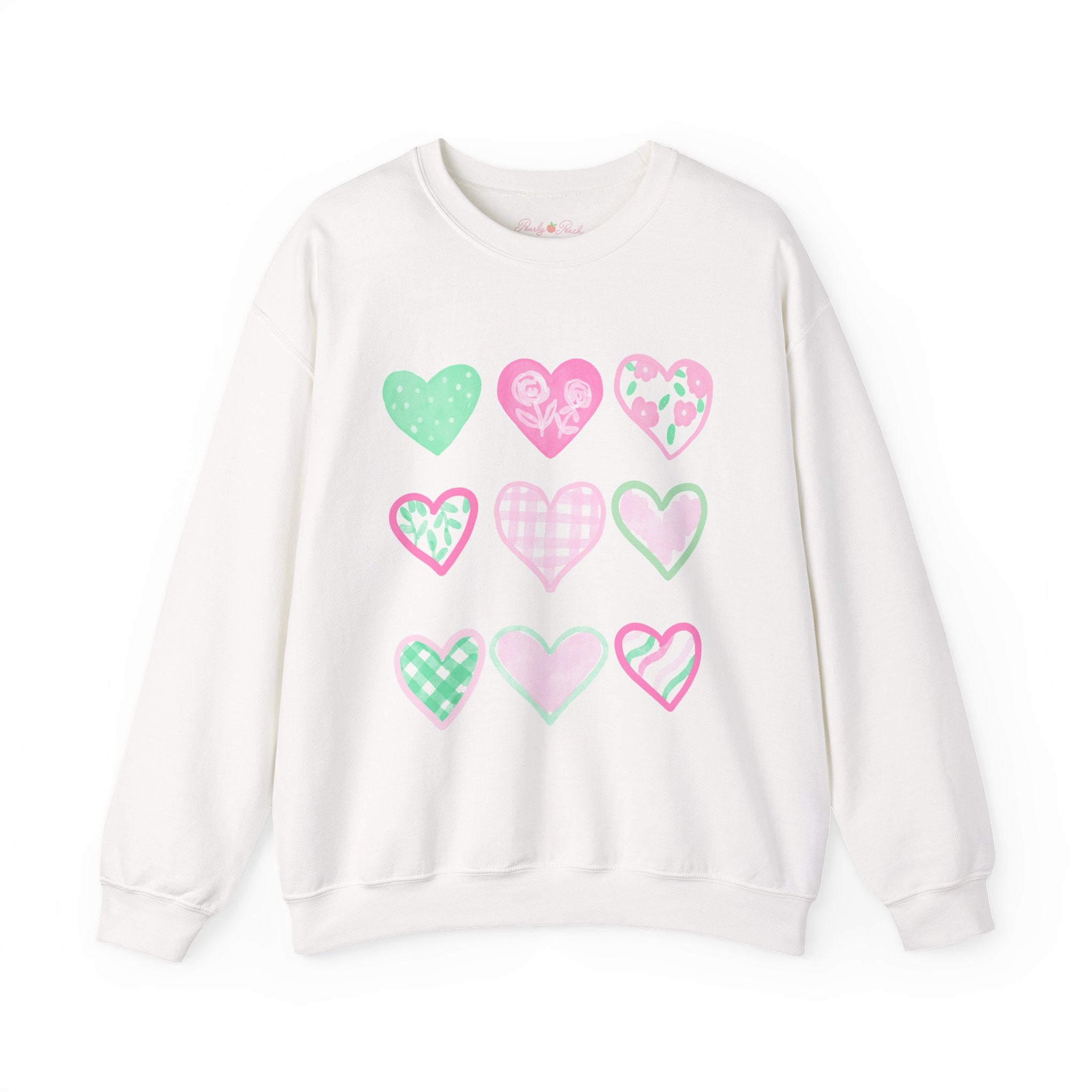 Pastel Heart Pattern Sweatshirt — Cute Pink & Mint Valentine Crewneck