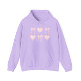 Heart & Bows Hoodie — Cute Pink Heart Pattern Pullover for Valentine’s Day