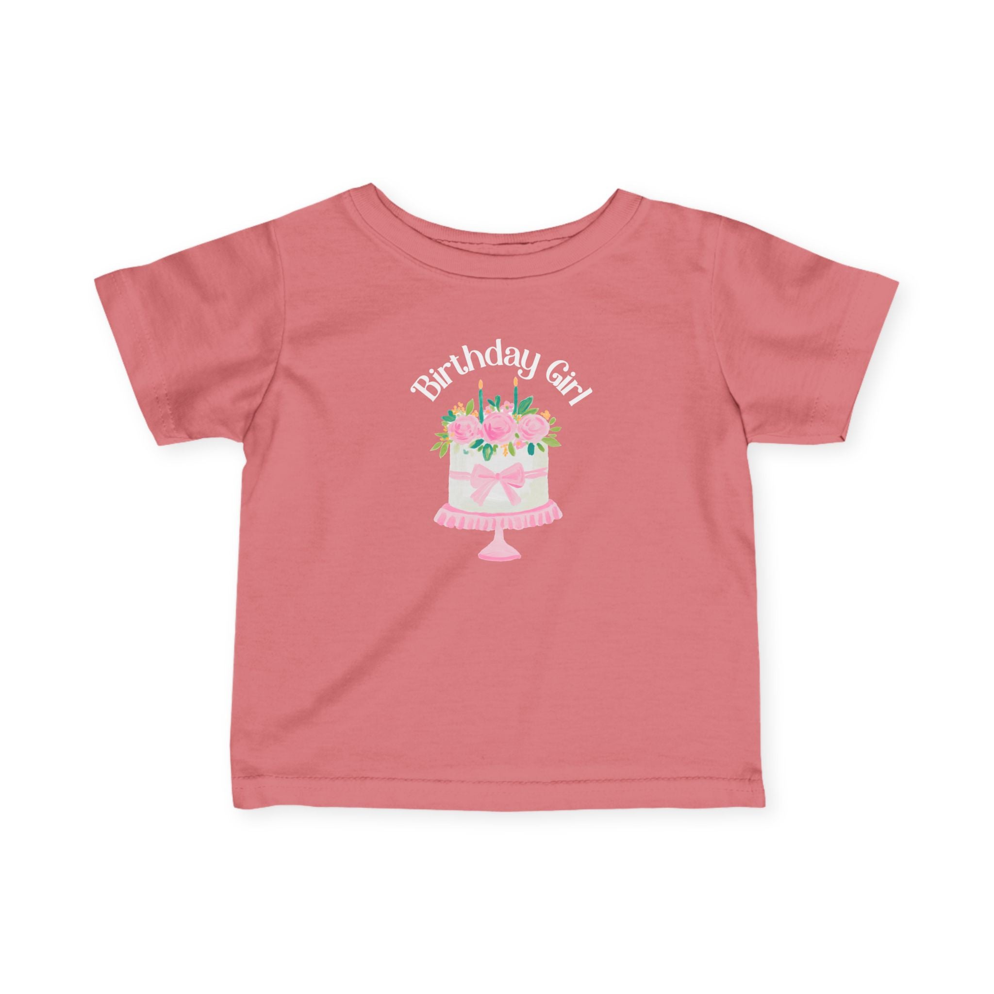 Infant Tee — "Birthday Girl" Pink Floral Cake Baby T‑Shirt