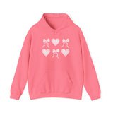 Heart & Bows Hoodie — Cute Pink Heart Pattern Pullover for Valentine’s Day