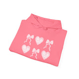 Heart & Bows Hoodie — Cute Pink Heart Pattern Pullover for Valentine’s Day