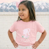 Toddler Tee — Pink Doll Barbi Silhouette with Florals Personalized