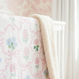 Floral Fleece Sherpa Blanket — Pink Pastel Rose Pattern, Cozy Throw for Nursery & Gifts