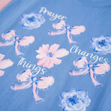 Prayer Changes Things Floral T-Shirt — Blue & Pink Ribbon Comfort Tee