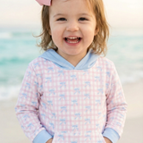 Kids Hoodie — Pastel Pink Gingham with Blue Bows Pattern