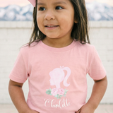 Toddler Tee — Pink Doll Barbi Silhouette with Florals Personalized