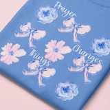 Prayer Changes Things Floral T-Shirt — Blue & Pink Ribbon Comfort Tee
