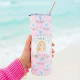 Preppy Doll Personalized Pink Floral Tumbler — 20oz Stainless Steel Travel Cup