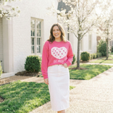 Valentine "Be Mine" Heart Sweatshirt — Cute Pink Lace Candy-Heart Pullover