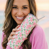 Floral Rose Pattern 20oz Stainless Tumbler — Pink Ribbon Bouquet Travel Cup