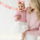 Valentine's Day - "Mama's Sweetheart" Bow & Hearts Long Sleeve Onesie
