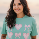 Pink Heart & Bow Graphic T-Shirt — Cute Retro Valentine Tee