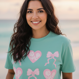 Pink Heart & Bow Graphic T-Shirt — Cute Retro Valentine Tee
