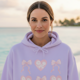Heart & Bows Hoodie — Cute Pink Heart Pattern Pullover for Valentine’s Day