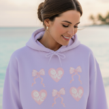 Heart & Bows Hoodie — Cute Pink Heart Pattern Pullover for Valentine’s Day