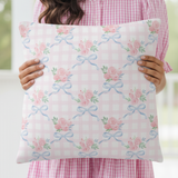 Pink Gingham Rose Pillow